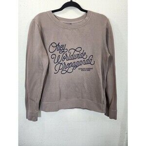Obey Women Small Worldwide Propaganda Sweatshirt Taupe Brown Crewneck Graphic 89